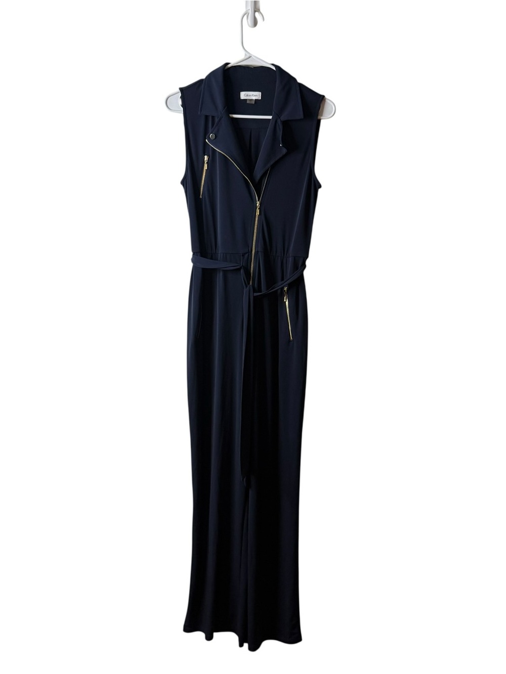 Calvin Klein Navy Blue Zipper Collared Career Jumpsuit